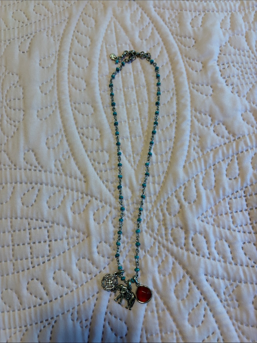 Lucky Brand Turquoise Beaded Necklace with Red Charm and Silver-Tone Charms